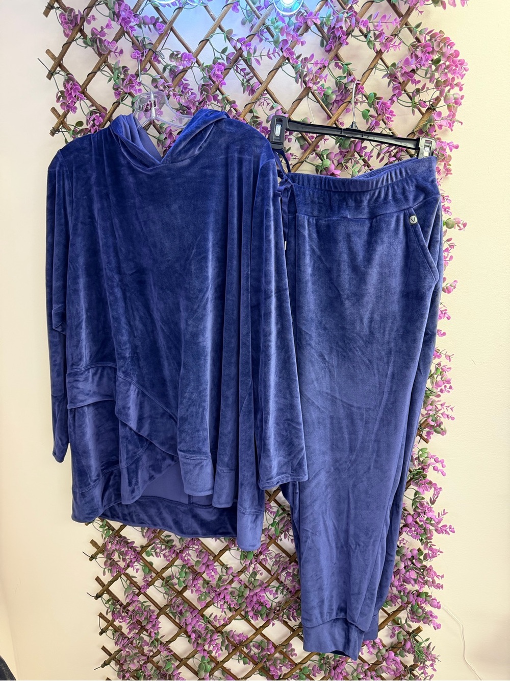 Velvet Hooded Lounge Set - Deep Purple Blue